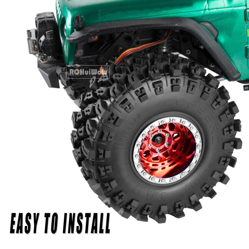 عجلات RCHuiWow 2.2 بوصة Beadlock RC لـ 1/10 RC Crawler Axia1 SCX10 Capra، AMG 6x6، TRX4، Redcat Gen8 Everest Gen7 Pro، عجلات RC من سبائك الألومنيوم 2.2 عجلات Beadlock 2.2 حواف Beadlock، 4 قطع، أحمر - Image 3